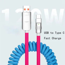 1.8M 120W Fast Charge USB Cable Quick Charge Type-C Charger Spring Cord Line Cable For Xiaomi Huawei Samsung USB to Type C