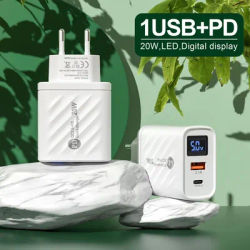 20W Fast Charging Charger Type-C Quick Charge 2 Ports Digital Display PD USB Type C Charger for IPhone Samsung Xiaomi Universal