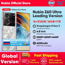 Nubia Z60 Ultra Leading Version Global Version 120Hz 6.8' AMOLED Screen Snapdragon 8 Gen 3 MyOS 14.0 Infrared Remote Control 80W