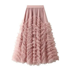 Jupe Maxi en Tulle à Plusieurs Niveaux pour Femme, Longue en Maille Rose, Taille Haute, Élégante, Nouvelle Collection 2024