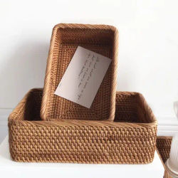 Cestino di vimini rettangolare in Rattan intrecciato manuale vassoio per snack di frutta scatola per pane lavorata a mano scatola portaoggetti portatile per Picnic