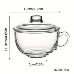 TEMU 1set Large Capacity Glass With Lid And Handle, Thickened Oatmeal Cup, Microwave Safe, Heat Resistant, Ideal For Desserts, Pasta, Rice - Round Glass Bowl, No Pattern