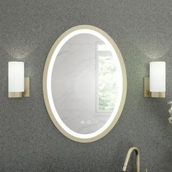 Randolph Morris Everdeen 20 x 28 Inch Oval Lighted Mirror with Anti-Fog - Brushed Brass Frame RMZK-M2028A1-BB