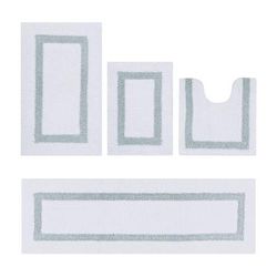 Hotel Collection 100% Cotton 4 Piece (17" X 24" | 20" X 20" | 21" X 34" | 20" X 60") Bath Rug Set by Brylane Home in White Blue