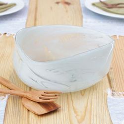 'Eco-Friendly White Handblown Glass Salad Bowl from Mexico'