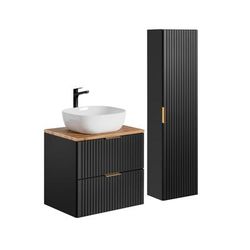 Set di mobili da bagno con lavabo effetto legno nero 60cm
