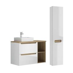 Set di mobili da bagno con lavabo effetto legno bianco 90cm