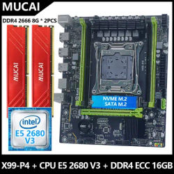MUCAI X99 P4 motherboard DDR4 16GB(2 * 8GB)2666MHz RAM memory and Intel Xeon E5 2680 V3 CPU processor,multiple options available