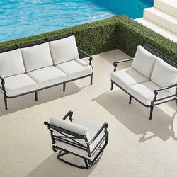 Carlisle 3-pc. Sofa Swivel Set in Onyx Aluminum - Quick Dry, Coral/Red - Frontgate