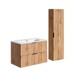 Set di mobili da bagno con lavabo effetto legno marrone 80cm