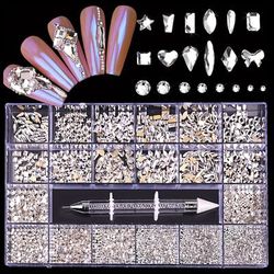 TEMU Manicure 21 Grid Rhinestone Jewelry Set Manicure Flat Bottom Drill Shaped Drill Nail Decorations