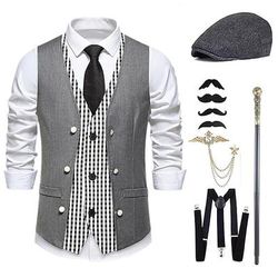 Anni Ruggenti Anni 1920 Retrò Vintage Abiti Gilet Set di accessori Gentiluomo Costume Per uomo Halloween Carnevale Capodanno Festa / Sera Mascherata Vigilia di Capodanno Adulti Cravatta Gilet Altri