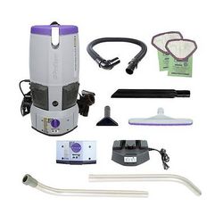ProTeam GoFree Flex Pro II, 12 Ah, 6 quart Cordless Backpack Vacuum 107650 with Xover Multi-Surface Two-Piece Wand Tool Kit 107098