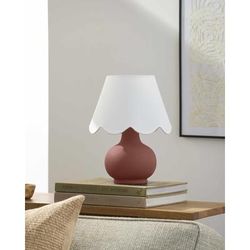 Theisseil 13"H x 8"W x 8"D Cottage Brick Red/White/Translucent Table Lamp - Boutique Rugs