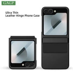 ZFlip6 Case Glass Screen Protector Leather Hinge Case for Samsung Galaxy Z Flip 6 Flip6 PC Full