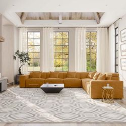 141.05" Minimalist Power Reclining L-shaped Corner Couch, 4 Recliner, Sofa with 4 Main Seats and 2 Extras, Fabric, Orange