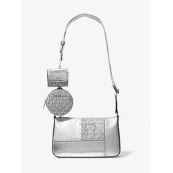 Michael Kors Jet Set Travel Small Metallic Patchwork and Signature Logo Crossbody Bag Silver One Size