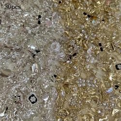 TEMU Luxury Alloy Charm Set: 30-piece Collection With Rhinestone Accents And Pearls, Assorted Golden And Black Pendants For Nail Art Design, Unscented