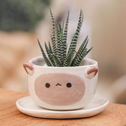 Sheep Spring,'Handcrafted Ceramic Sheep Mini Flower Pot and Saucer (Small)'