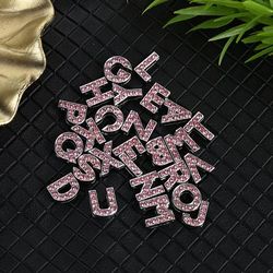 TEMU 26pcs 8mm Pink Alphabet Alloy Nail Charms 3d Luxury Letter Rhinestones Decoration Accessories