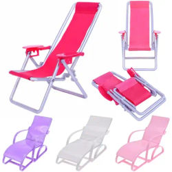 Mini 1:6 Scale Playing House Garden Bench Doll Beach Chair Foldable Deckchair Dollhouse Furniture Toy Accessories Gifts