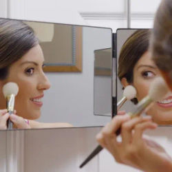 Foldable 360 degree three fold portable mirror with height adjustable telescopic hook, perfect for self hair cutting and makeup