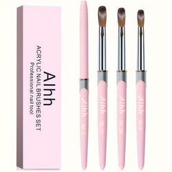 TEMU Aihh 3pcs Acrylic Nail Brush Set With Pink Handles - Durable Manicure Tools For 3d Extensions & Designs, Alcohol-free