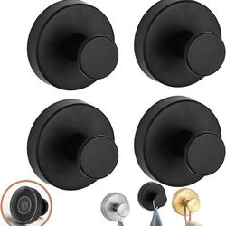 TEMU 4pcs Sleek Black Stainless Steel No-drill Suction Cup Hooks - Waterproof & , Ideal For Shower, Bathroom, Kitchen - & Reusable On Glass & Tile Surfaces