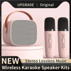 Wireless Bluetooth Dual Microphones Portable Karaoke Machine HomeKTV DSP System Speaker HIFI Stereo Surround For Kids Party Gift