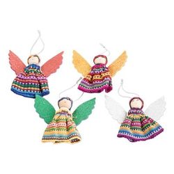 'Set of 4 Angel-Themed Colorful Cotton Worry Doll Ornaments'