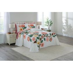 Bloom Chenille Bedspread by BrylaneHome in Deep Coral Multi (Size FULL) Floral Bedding Colorful Flowers