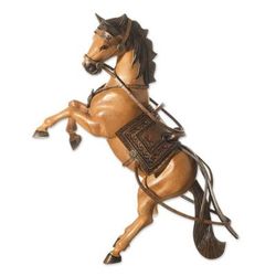 Rearing Buttermilk Horse,'Cedar Wood and Leather Rearing Bay Horse Sculpture from Peru'