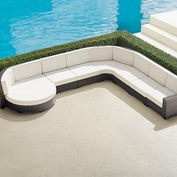 Palermo 7-pc. Left-Facing Daybed Set In Bronze Wicker - Quick Dry, Sailcloth Cobalt - Frontgate