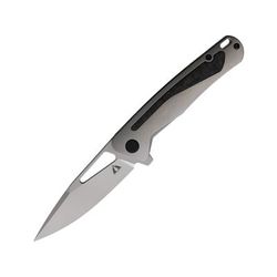 CMB Made Knives Spear Folding Knife 4.75in Closed 3.75in Stonewash CPM S35VN Stainless Blade Gray Titanium Handle Synthetic Sheath CMB04G