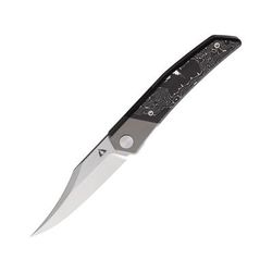CMB Made Knives Zetsu Folding Knife w/ Silver Swirl 4.5in Closed 3.5in Satin Bohler M390 Stainless Curved Blade Carbon Fiber Handle w/ Silver Swirl