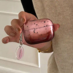 Coque souple pour Airpods 1/2/3/4 Pro, dégradé rose et marron, Transparent, éclaboussures d'encre, 2ème mode, Style simple