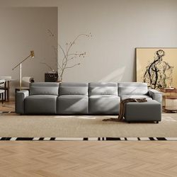 138.82" Power Electric Recliner Sofa with Ottoman, 2 Extendable Recliners, Eco-friendly Leather, Adjustable Headrest, USB Charging Port, Living Room, Dark gray