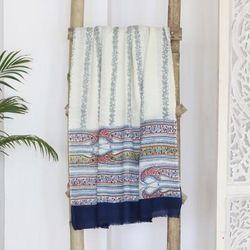 Garden Glory,'Handwoven Screen Printed Floral Paisley Themed Wool Shawl'
