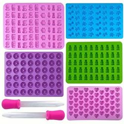 TEMU 5pcs/set Gummy Molds Silicone, Gummy Molds With 2 Droppers, Silicone Candy Molds Including Mini Dinosaur, Bear Shape, Hearts And Mini Donut