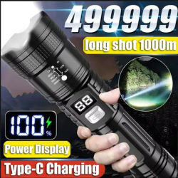 High Power Rechargeable Flashlight Tactical Flash Light Zoomable LED Torch Built-in Battery Outdoor Camping With Digital Display