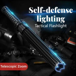 Super Long LED Tactical Flashlight Rechargeable Lamp Self-Defense Aluminium Alloy Telescopic Zoom Torch Portable Outdoor Torch