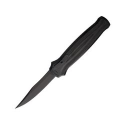 Piranha Knives Auto Rated-R OTF Automatic Folding Knife 3.5in 154CM Clip Point Blade Black Oxide Black Aluminum Handle P-19BKT