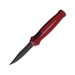 Piranha Knives Auto Rated-R OTF Automatic Folding Knife 3.5in 154CM Clip Point Blade Black DLC Red Aluminum Handle P-19RT