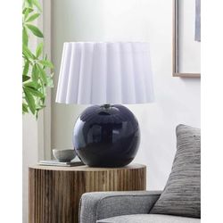 Muromtsevo 20"H x 19"W x 19"D Traditional Navy/White/Metallic - Brass/Translucent Table Lamp - Boutique Rugs