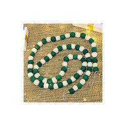 Forest Pompoms,'Handcrafted Wool Felt Garland in Green and Ivory Shades'