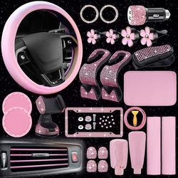 TEMU 46pcs Car Kit For Women - Steering & , Diamond , Cup , Usb Adapter,