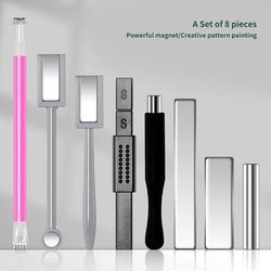 TEMU 8pcs/6pcs/4pcs Nail Art Magnet Nail Polish Cat Eye Glue Magnet Cylindrical Magnet Rod Strong Magnet Pattern Push Magnet