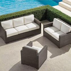 Small Palermo 3-pc. Sofa Set in Bronze Wicker - Sunbrella Rain, Rain Gingko - Frontgate