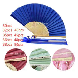 50/30Pcs Custom Solid Color Wedding Folding Hand Fans Personalized Gift Fan with Logo for Birthday Party Favors & Home Decor