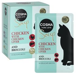 12x40g Chicken, Chicken Liver, Broccoli Soup Cosma Wet Cat Food